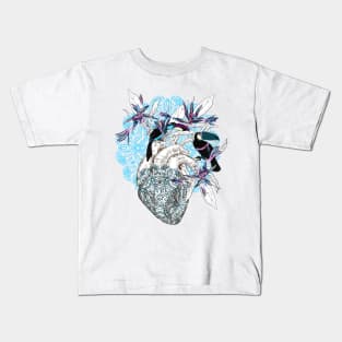 Human anatomical heart with flowers and two toucan birds Kids T-Shirt